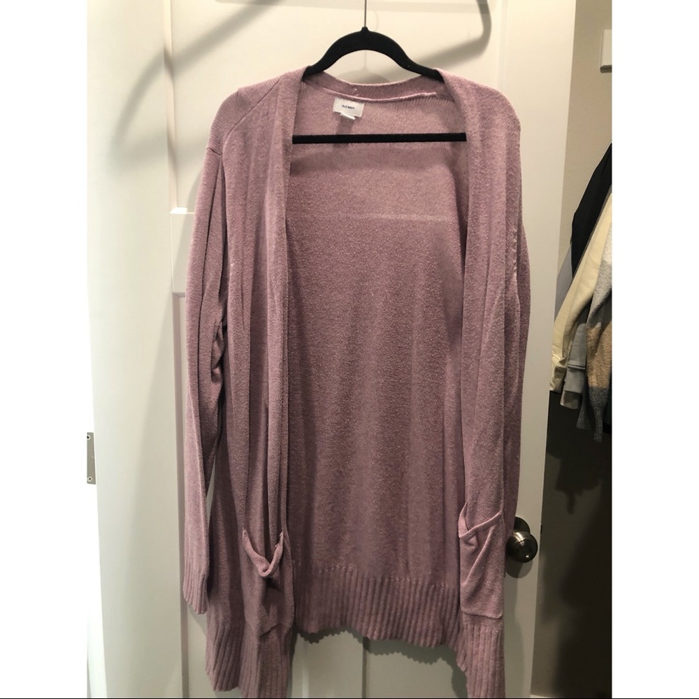 Purple cardigan from Old Navy.